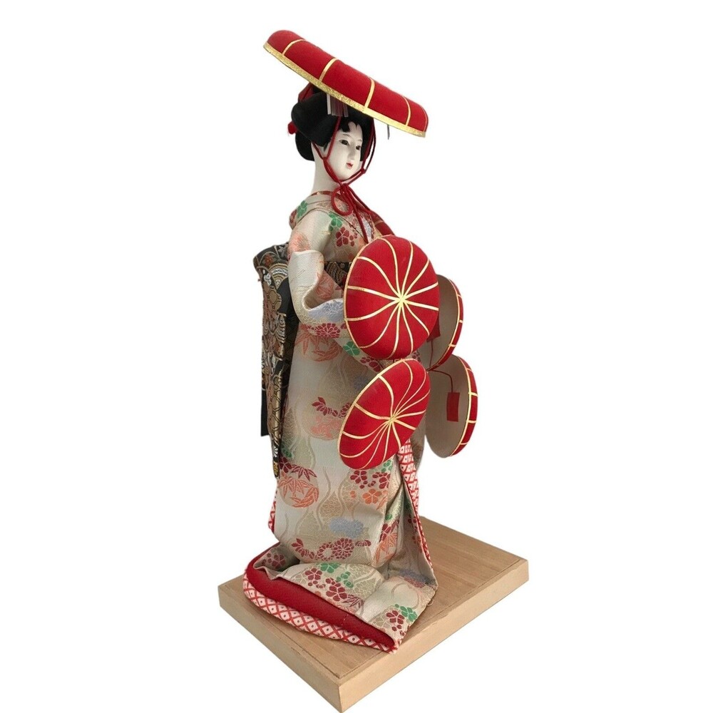 Vintage Tall Nishi Japanese Geisha Doll Handmade in Japan 18" Kimono Red Hats